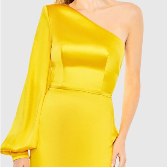 MAC DUGGAL 26712 ONE SHOULDER BISHOP SLEEVE SATIN SUNSET GOWN sz 4 - Picture 3 of 5